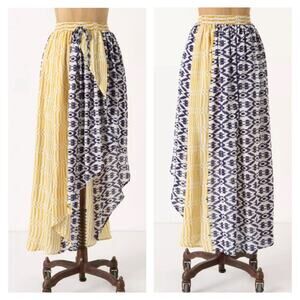 Anthropologie Funktional Silk Bent Stripes Asymmetrical High Low Skirt Medium